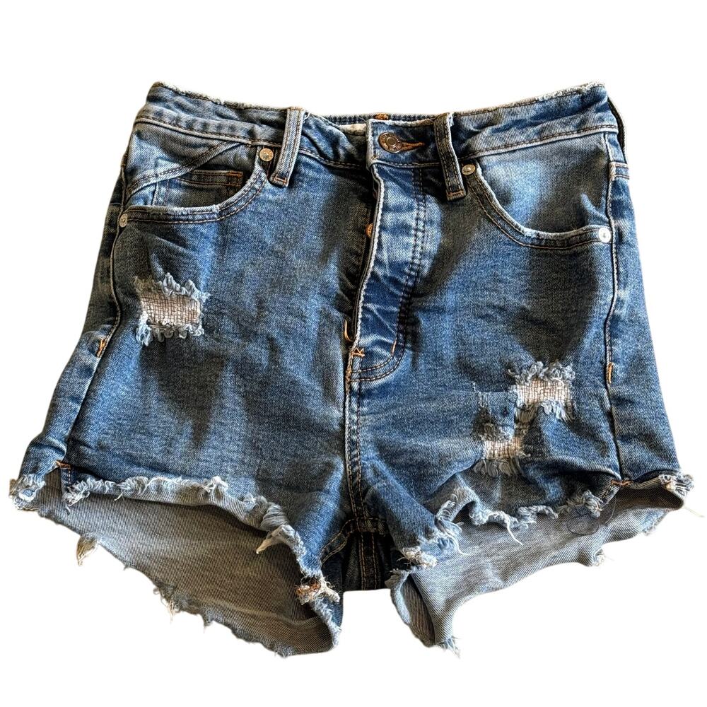 Free People We the Free High Waisted Denim Distressed Shorts